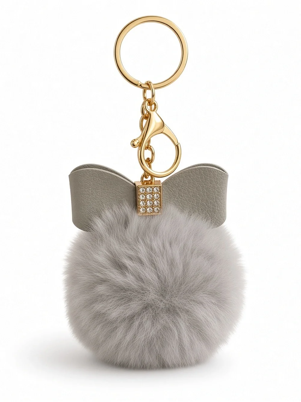 Gray bow Pom Pom charm Keychain